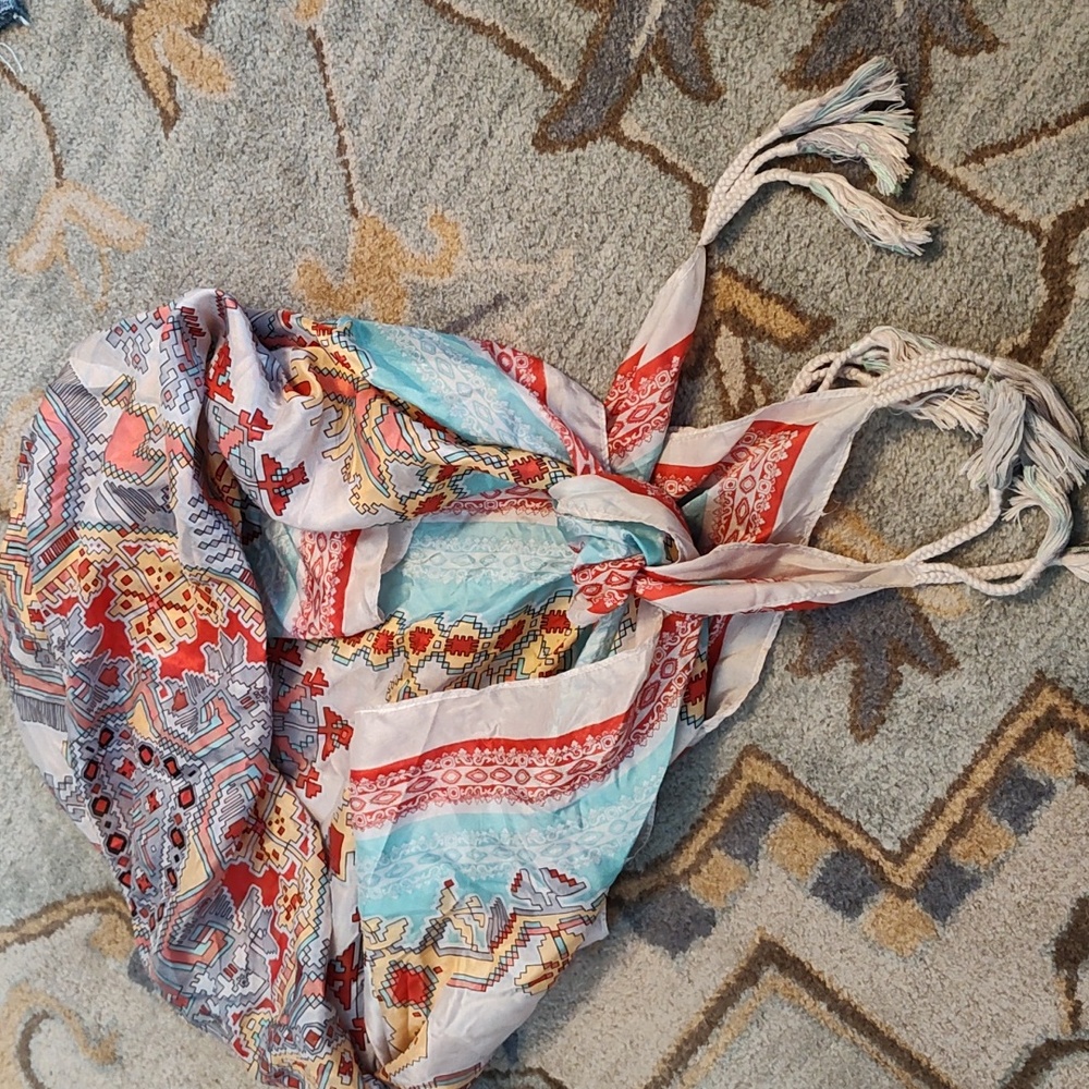 Johnny Was signature silk scarf with tassels